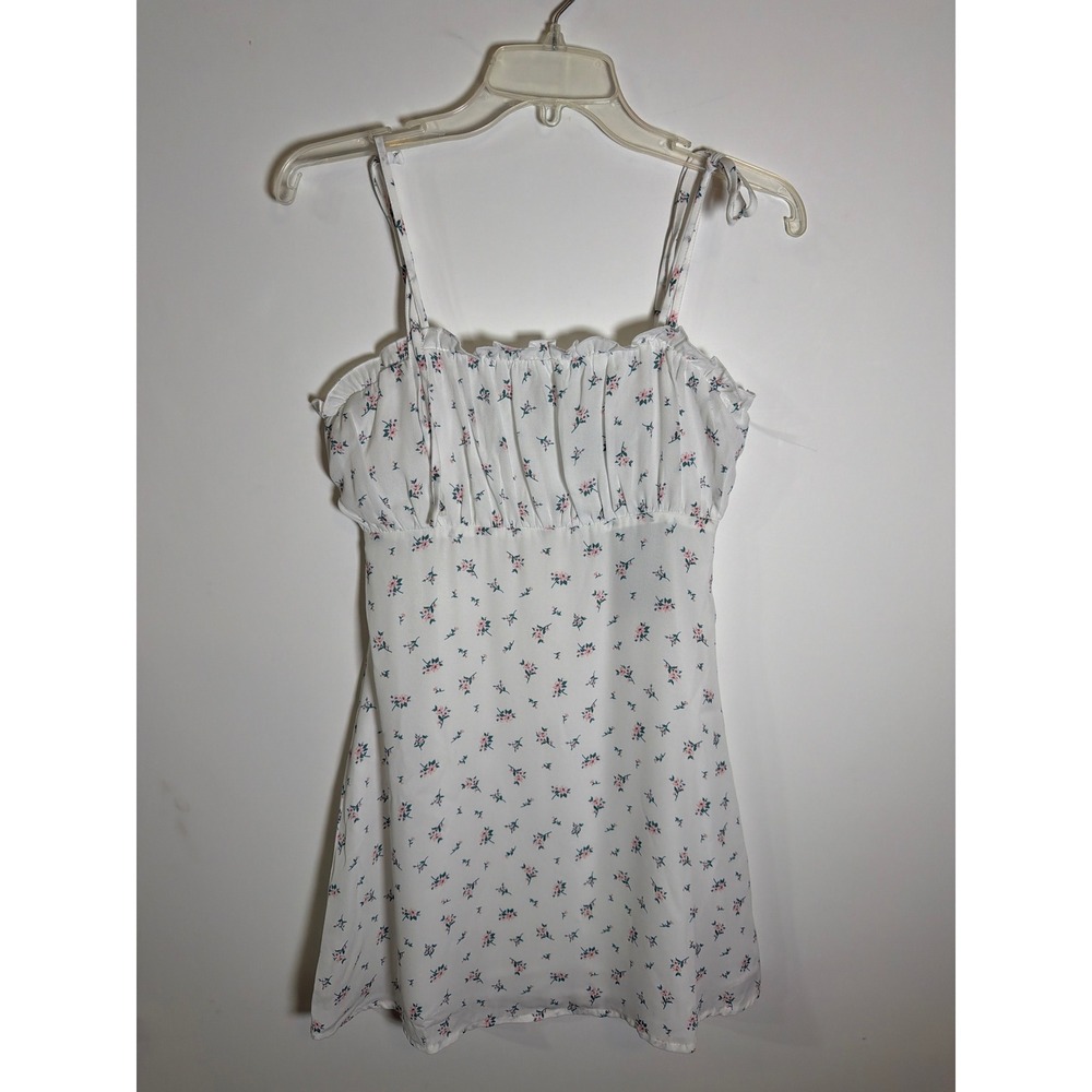 Lulus White Floral Mini Dress XS Ditsy Pink Ruffle Tie Strap Sundress New‎